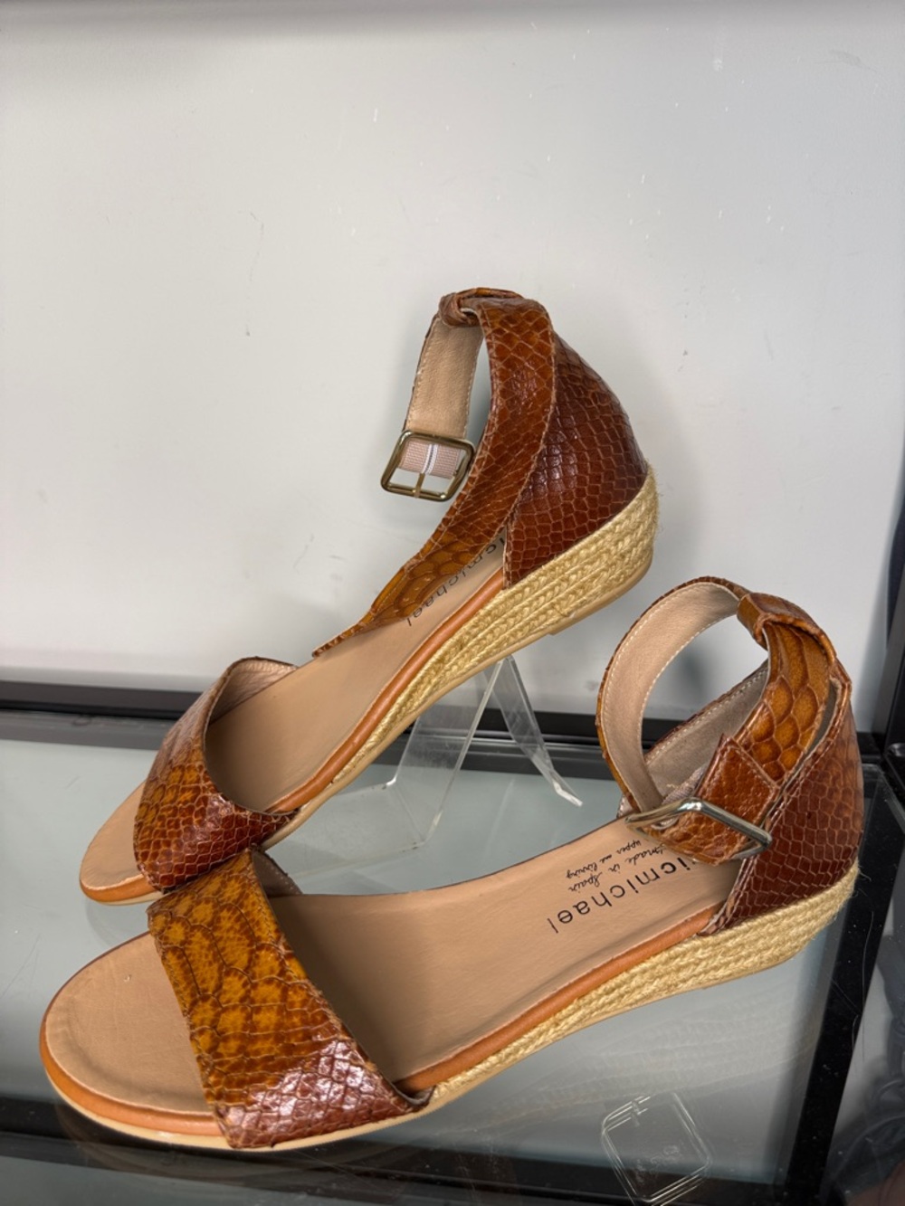 Eric Michael Faux Crock Leather Sandals Ankle Strap size 39